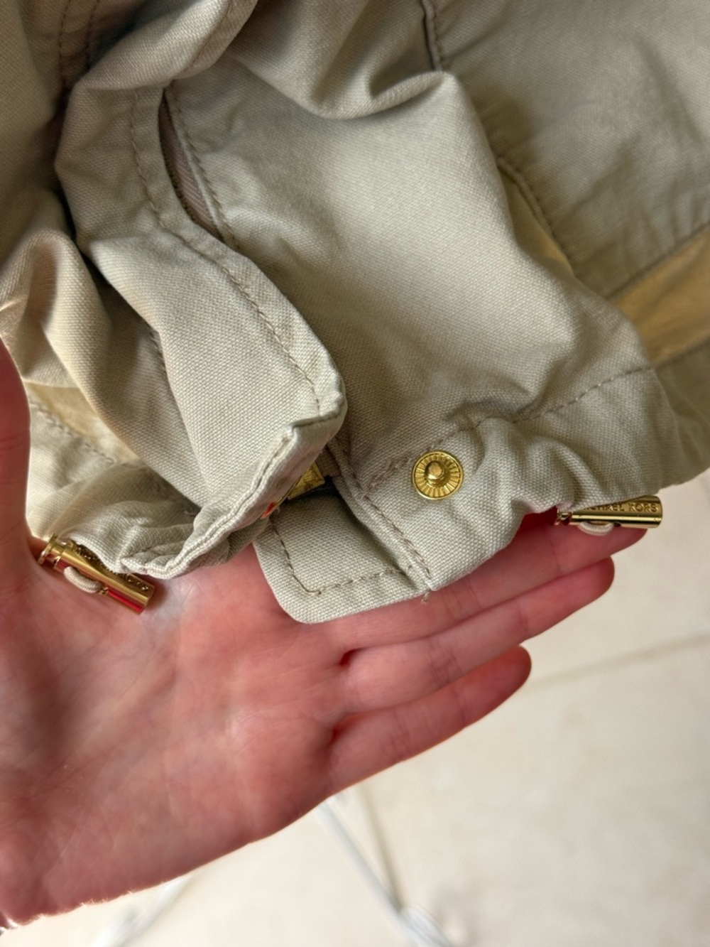 Michael Kors Utility Jacket Gold Hardware Cotton Beige Coat Size M - Picture 2 of 8